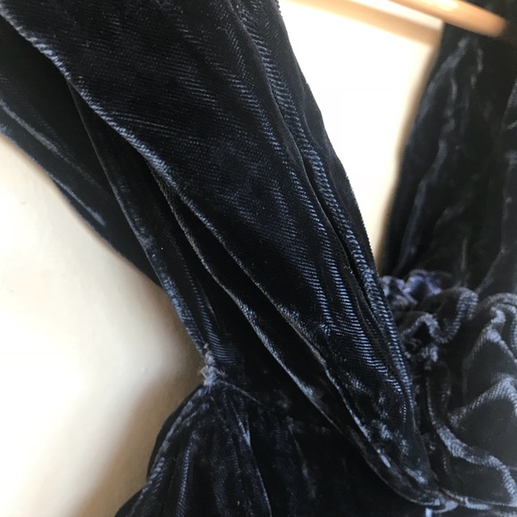 Vintage Crushed Blue Velvet Maxi Dress Gown XS - Picture 9 of 12